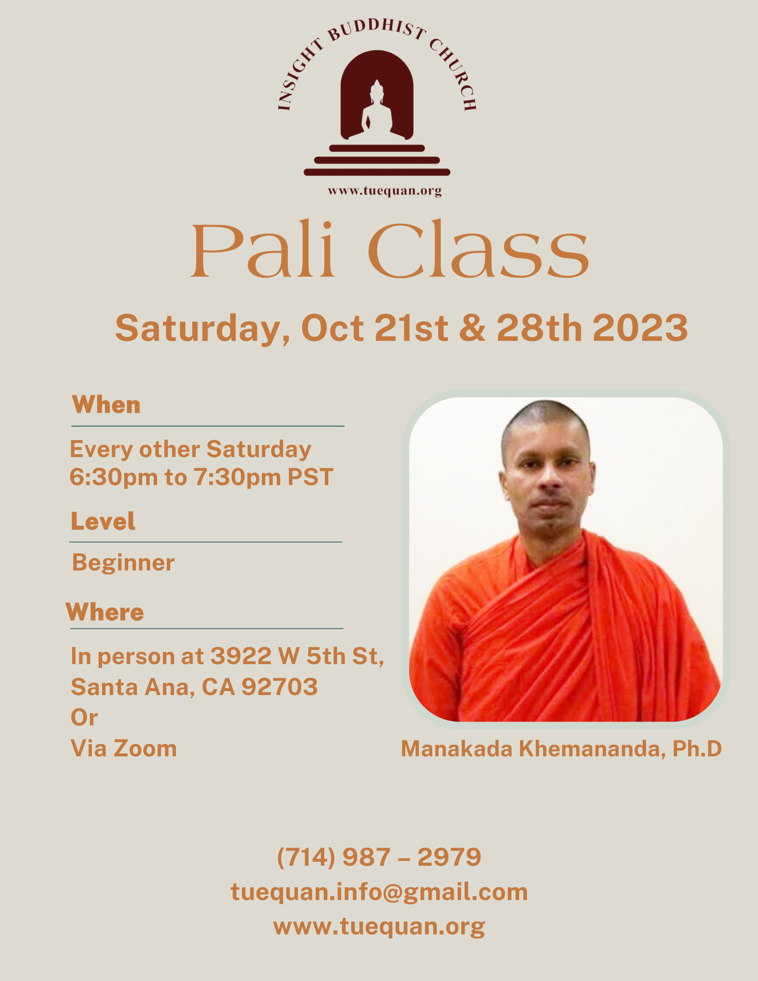 Pali class, Oct 21st & 28th,2023