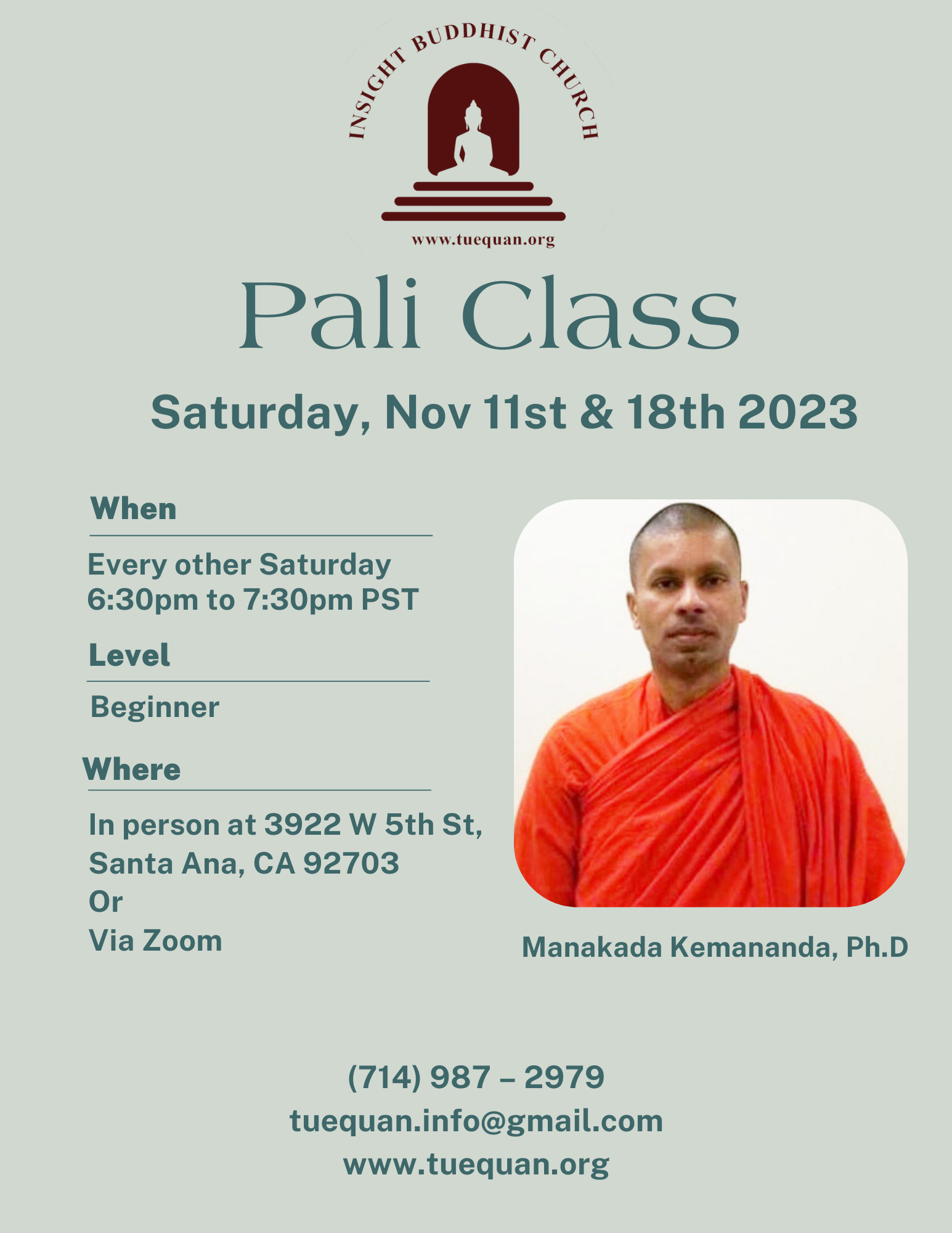 Pali class, Nov 11st & 18th,2023