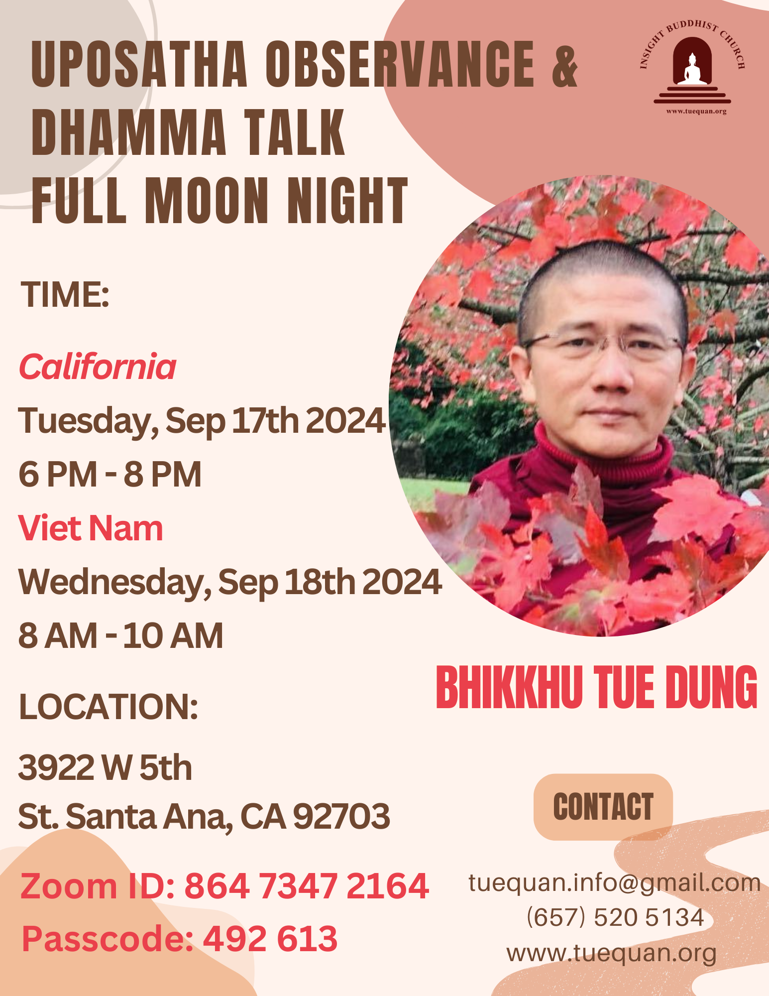 Uposatha Observance & Dhamma talk, Sep 17th 2024