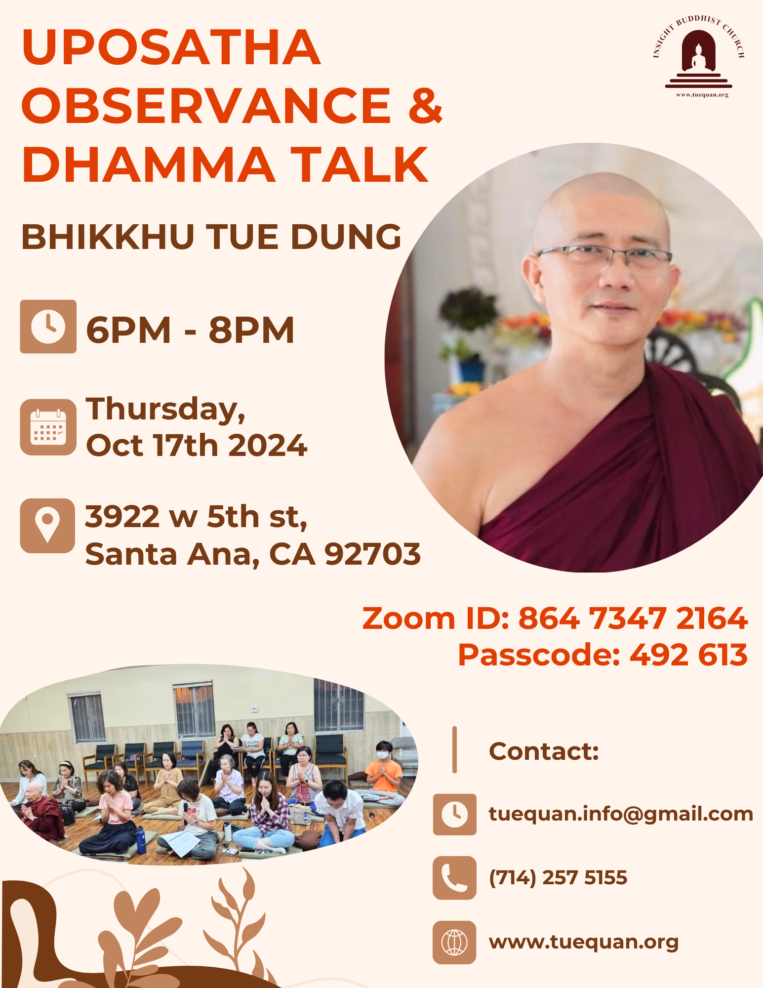 Uposatha Observance & Dhamma talk, Oct 17th 2024