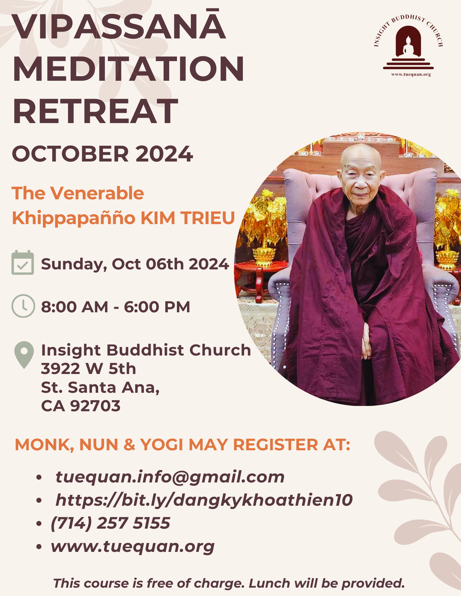 Vipassanā meditation retreat, Oct 06th, 2024