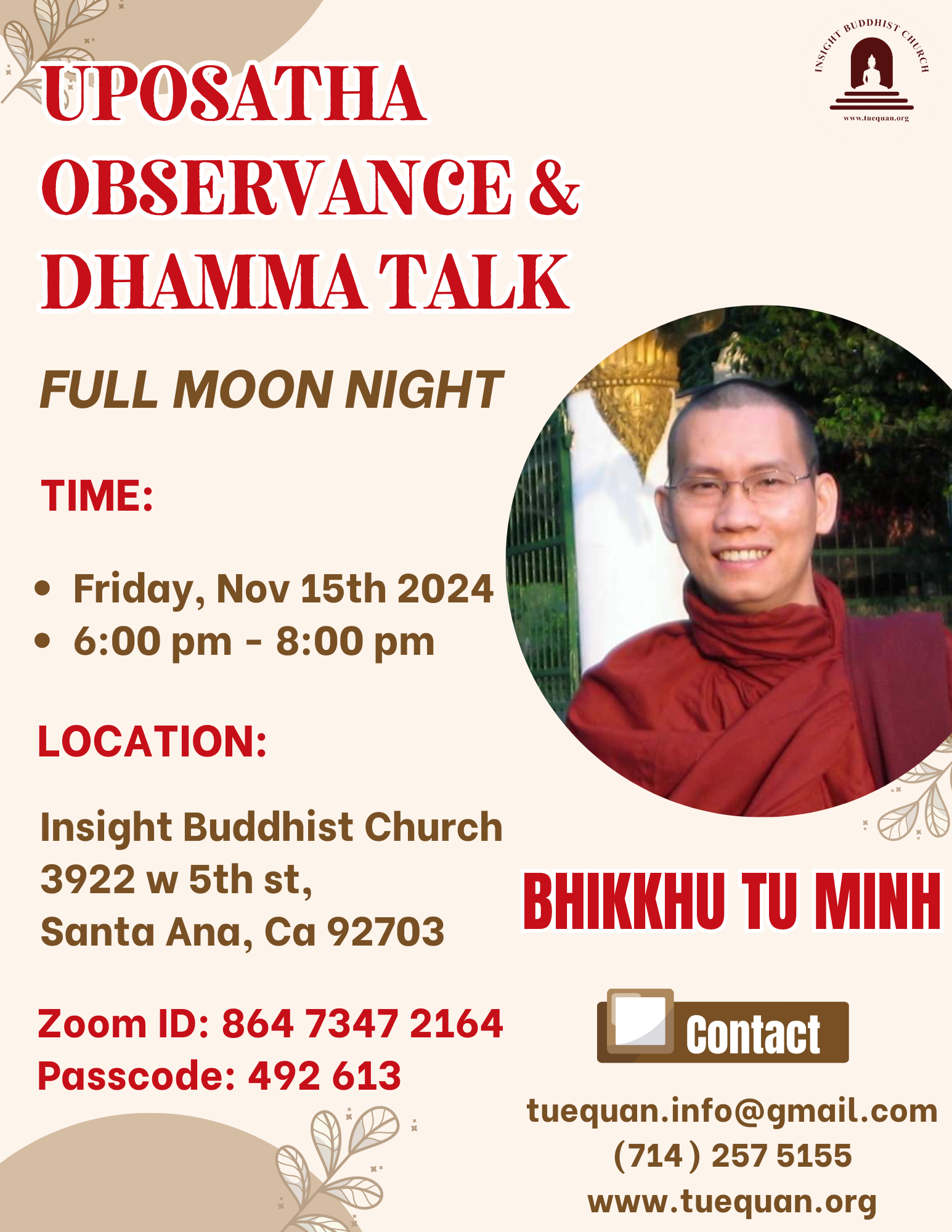 Uposatha Observance & Dhamma talk