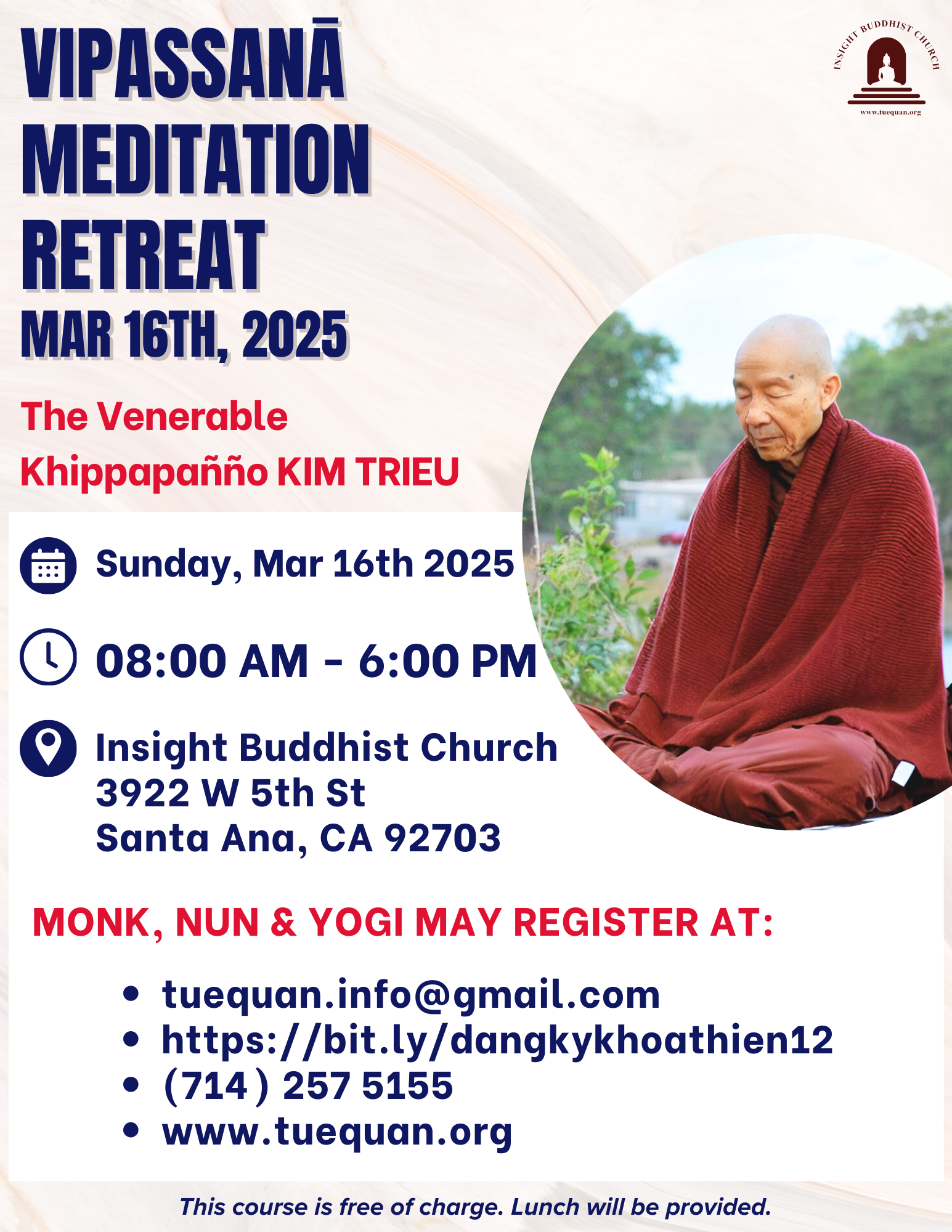 Vipassanā meditation retreat, March 16th 2025