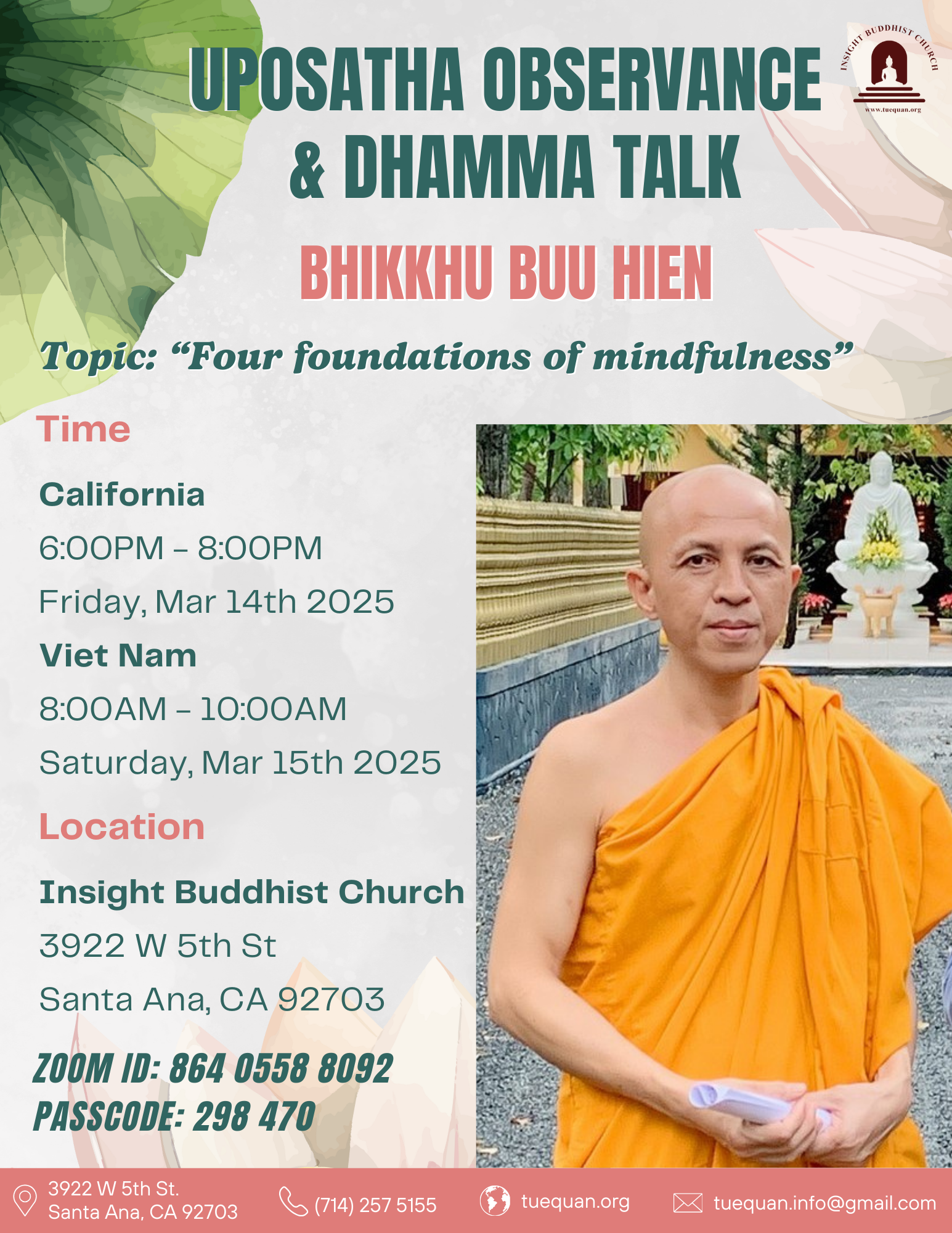 Uposatha Observance & Dhamma talk, Mar 14th 2025