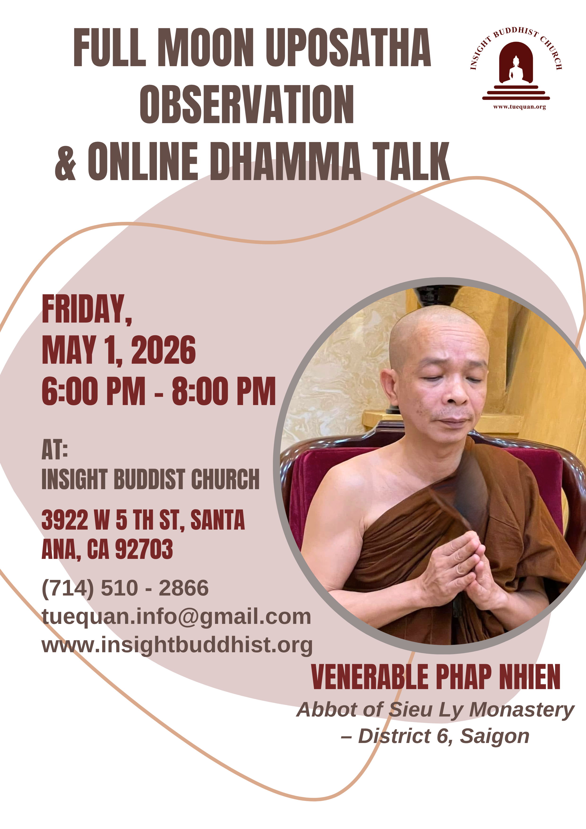 Full Moon Uposatha Observance & Online Dhamma talk, May 1.2026