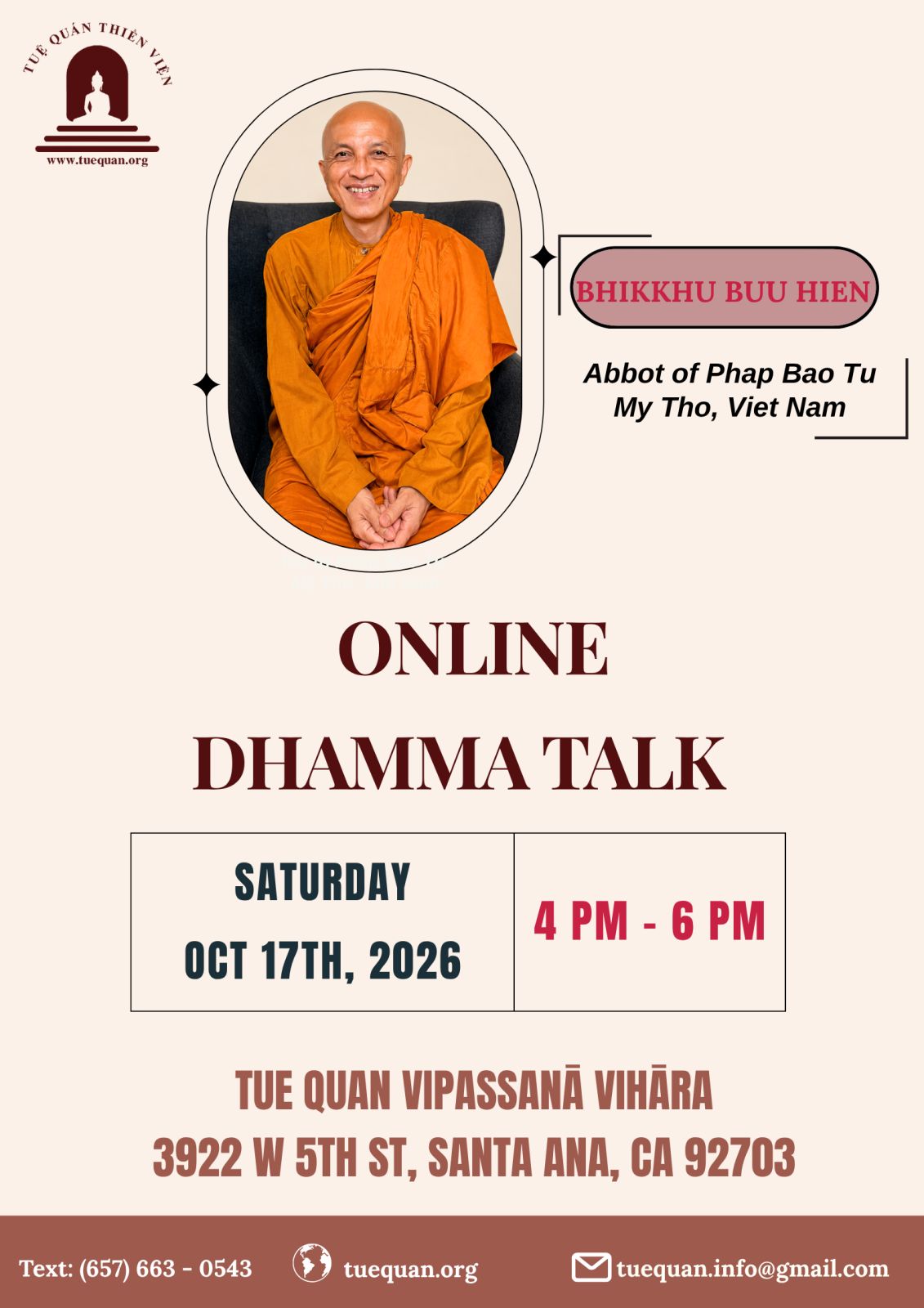 Dhamma talk,Oct 17th 2026