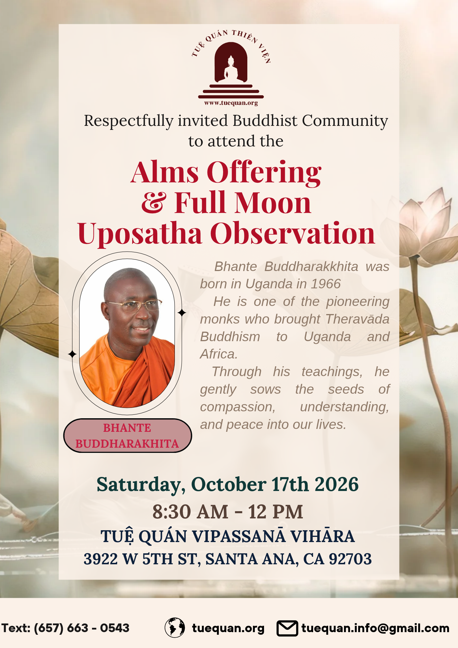 Alms Offering & Dhamma Talk, October 17th 2026
