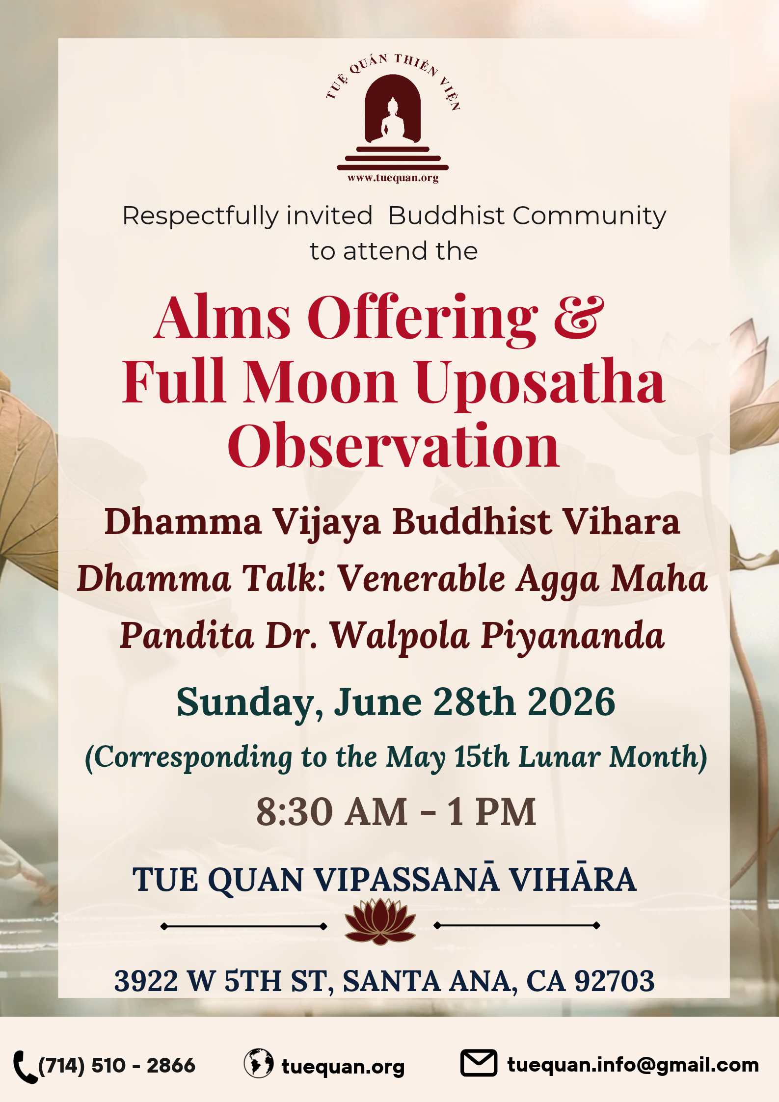 Alms Offering & Dhamma Talk, June 28th 2026